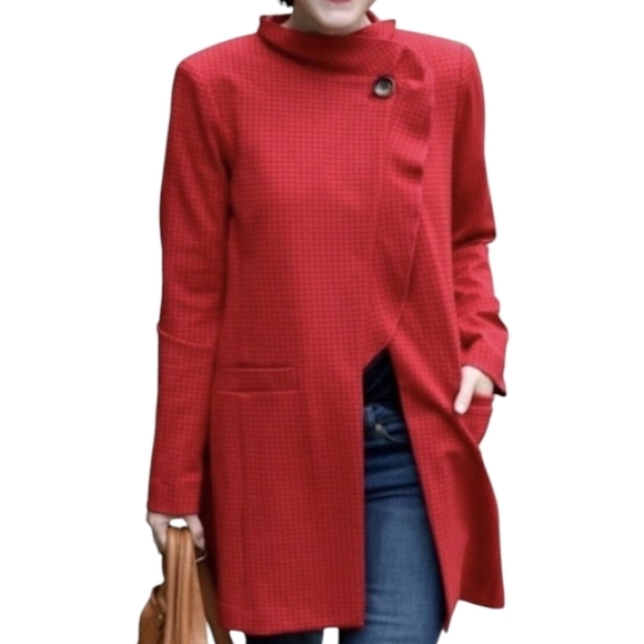 Cabi Stylish Red #3546 "Celebration" Jacket/Coat Red Tonal Houndstooth Sz S - Picture 4 of 15